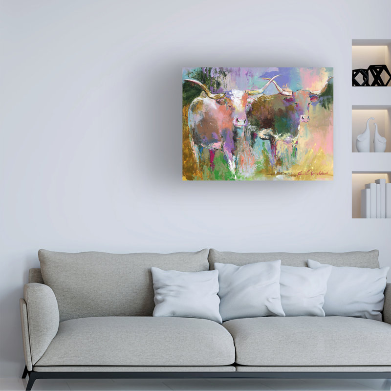 Art mural sur toile tendue - Richard Wallich «Texas Longhorns», art mural pour salon, chambre à coucher ou bureau - 35 x 47