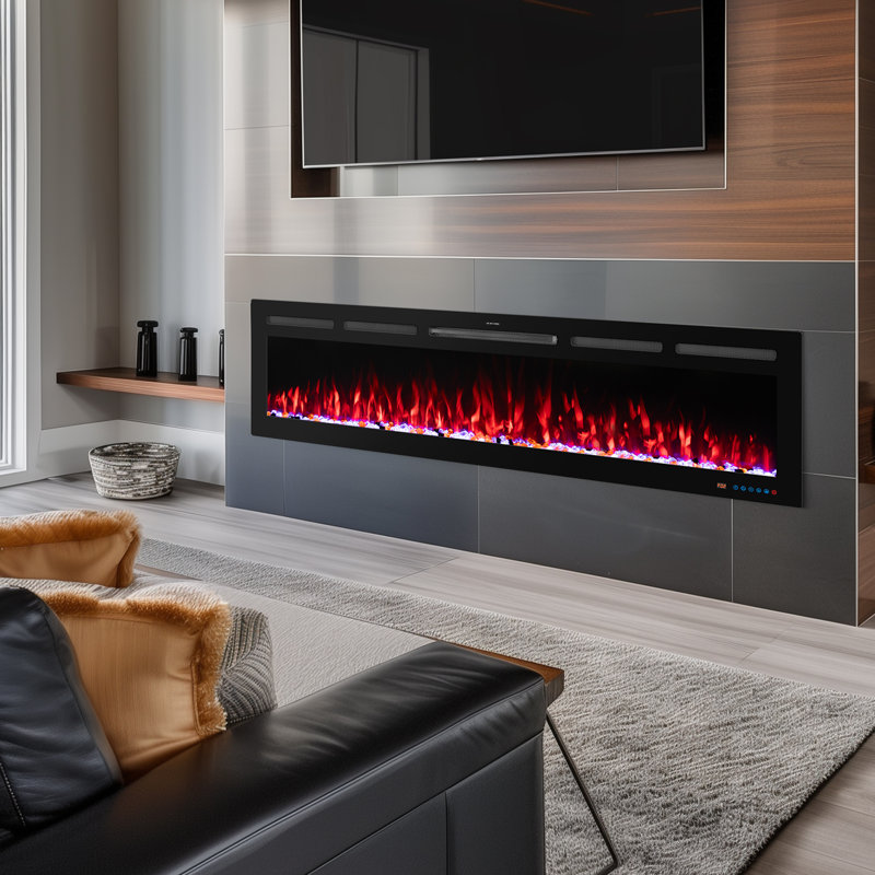 Cassella Black Electric Fireplace with 5120 BTU, 17.7"H x 80"W x 5.3"D