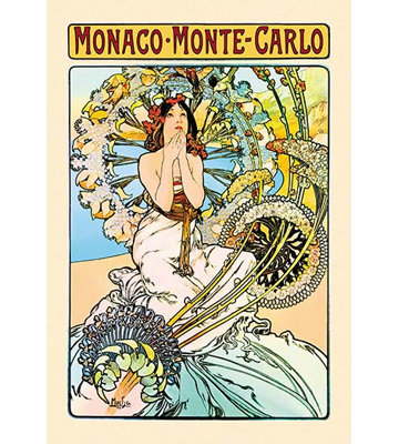 « monaco-monte carlo » par alphonse mucha affiche rétro