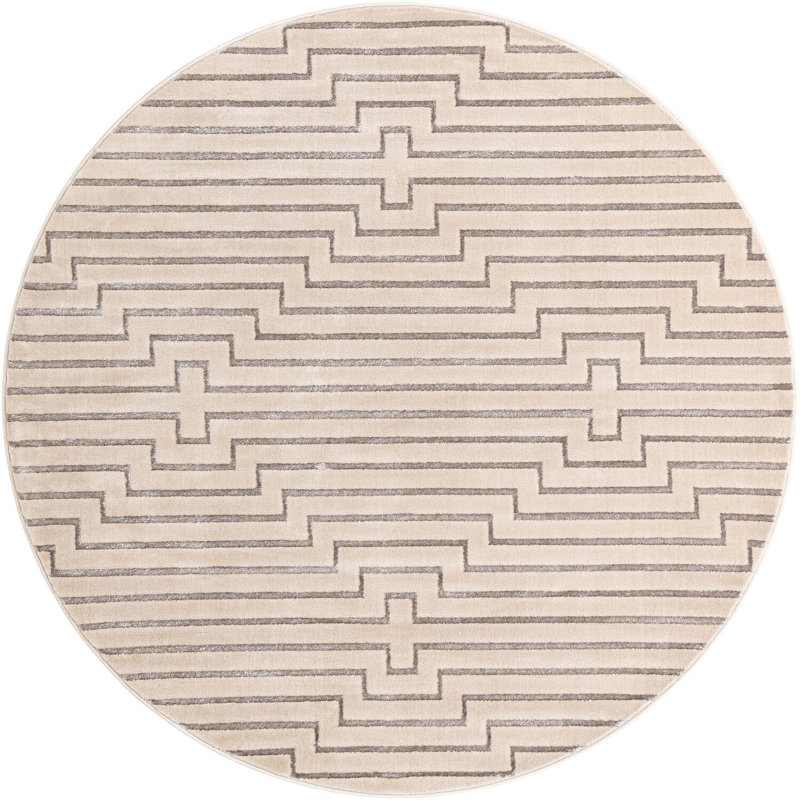 Tapis contemporain blanc et argenté Omotayo, Rond 7 pi 10 po