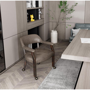 Elani Bankers Swivel Tufted Dining Chairs with Casters and Arms
