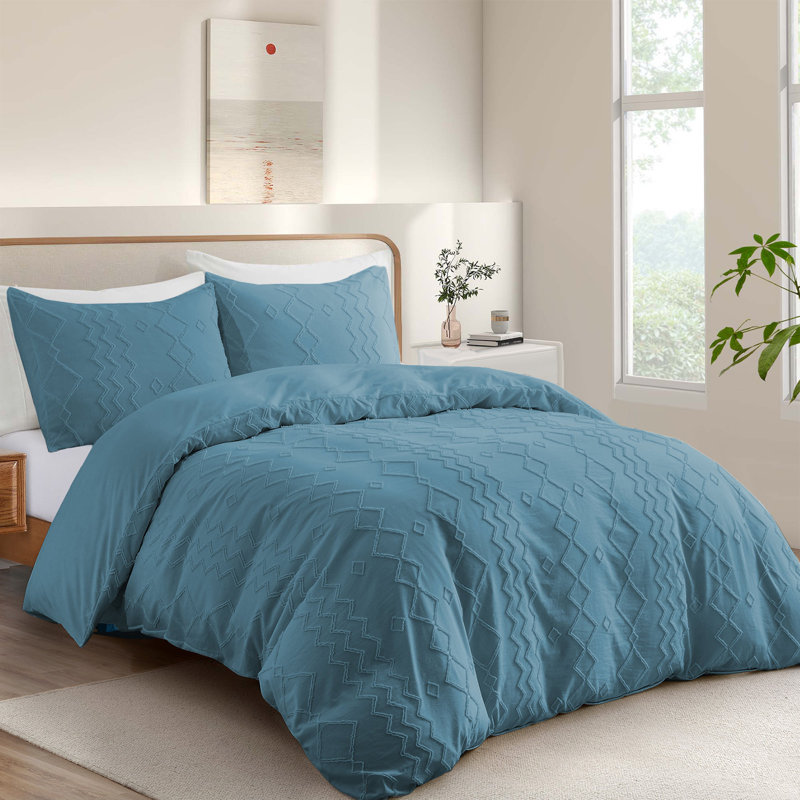 Ensemble de housse de couette réversible en microfibre blanche, Housse de couette simple + 1 taie d'oreiller stand, Marine