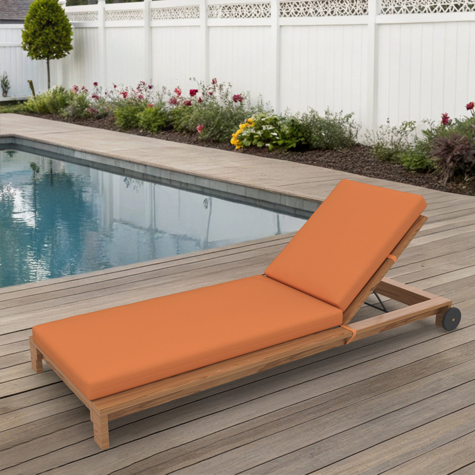 Outdoor Sunbrella® Chaise Lounge Cushion, Sunbrella Upholstery Tangerine Sunbrella® Canvas, 3.5" H x 25" W x 47"D