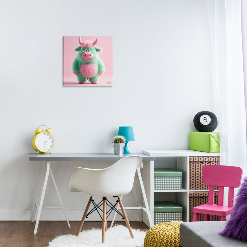 «Silly Green Cow», art mural sur toile par RB, H 17 po x l 17 po