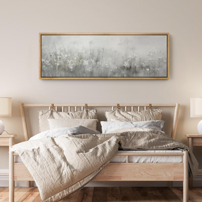 Impression sur toile encadrée minimaliste botanique abstrait gris blanc