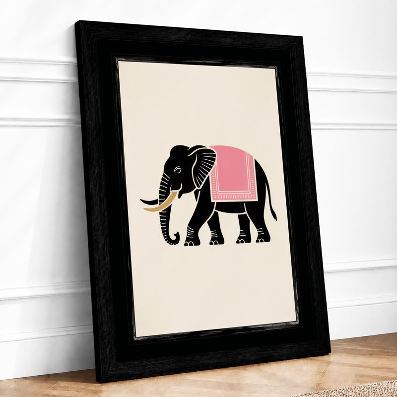 Elephant with Pink Load Minimalist - Framed Print, A3 - 42.0 x 29.7 cm, Black