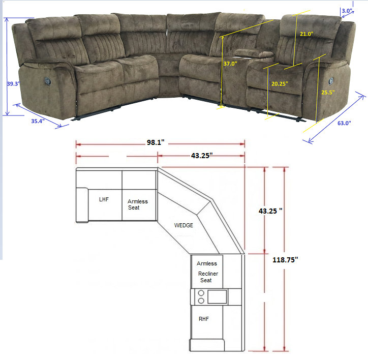 Lark Manor Adeodato 5 - Piece Velvet Reclining Sectional & Reviews ...