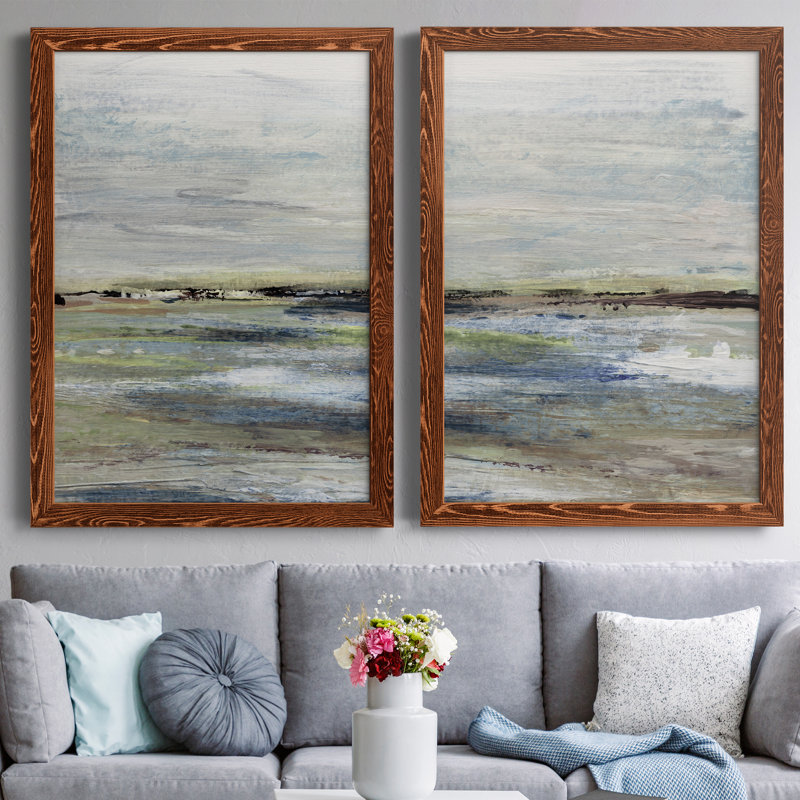 Wetlands I - ensemble de 2 peintures sur toile encadrées, H 44 po x l 31 po x P 1 po, Encadré de bois de noyer