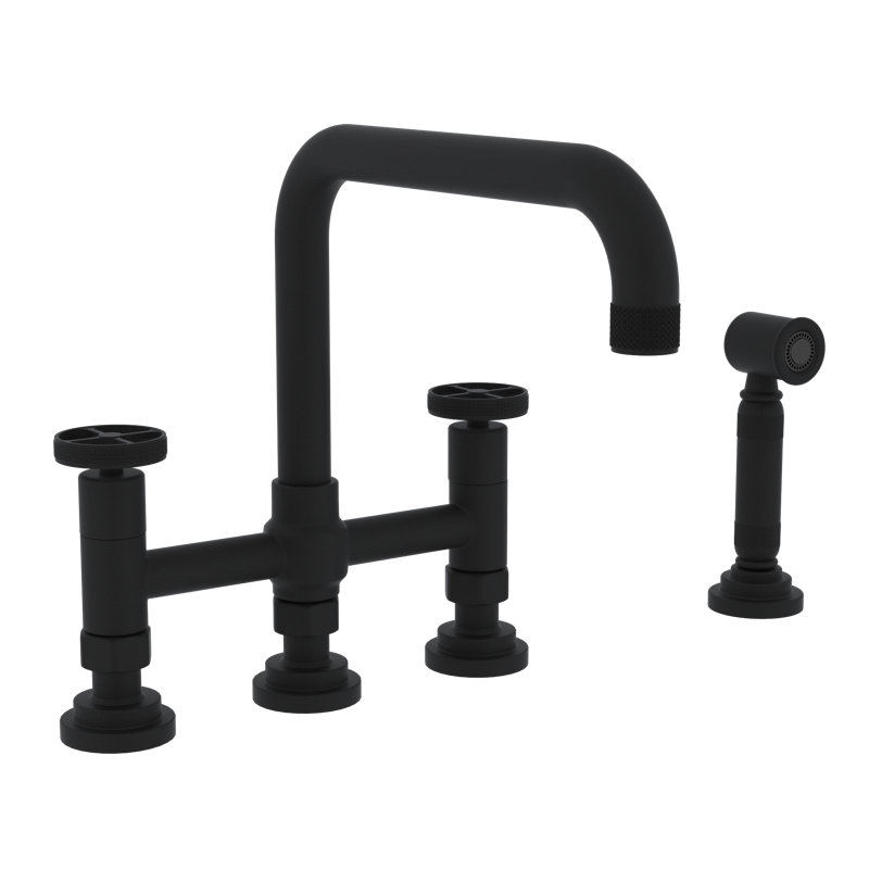 Campo™ Bridge Faucet With Sidespray, Matte Black, Wheel Handle