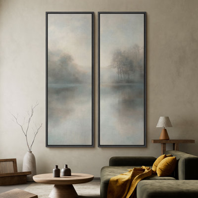 Serene Misty Landscape Wall art - 20x60 inches Framed Canvas Set of 2