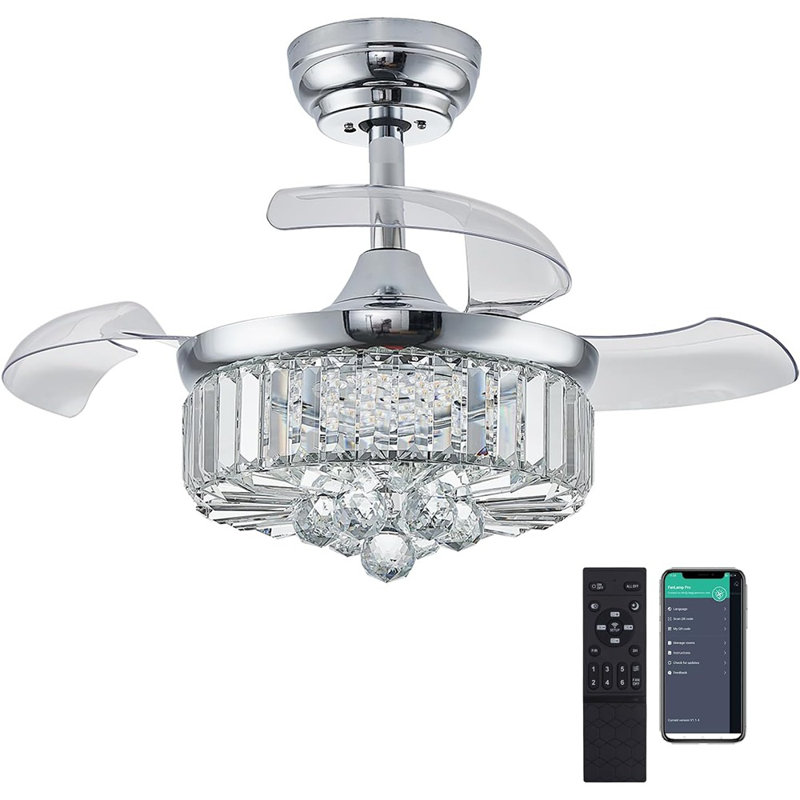 30" Chandelier Ceiling Fan With Light Crystal Modern Fa...