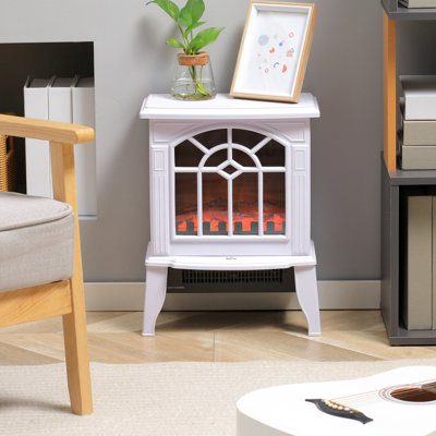 18" Electric Fireplace Stove, Flame-Effect Heating Product Show Visualization, 750W/1500W Selectable, Portable, Overheat Protected, White, Warms Livin