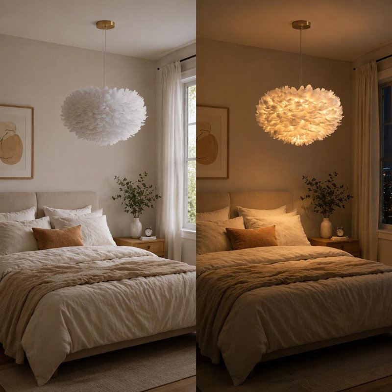 Lustre moderne à 3 lumières en plumes blanches romantiques avec de véritables plumes d'oie pour plafonnier semi-encastré 18 pouces