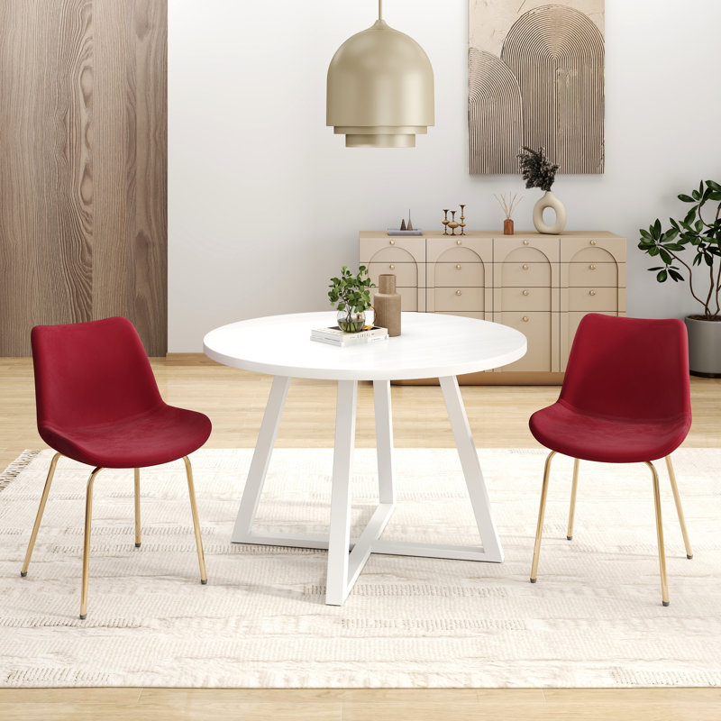 3 salles à manger - table ronde moderne et 2 chaises en tissu d'ameublement en velours doux