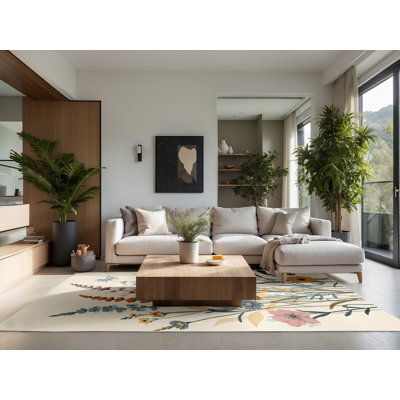 Tapis beige moelleux moelleux à motif abstrait moderne et contemporain de Pâques