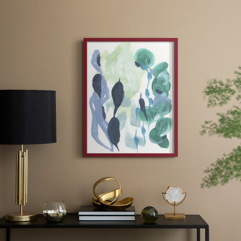 Reproduction encadrée abstrait de varech II - bois massif, H 21 po x l 17 po, Rouge