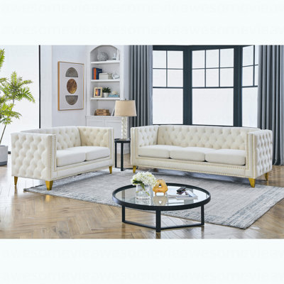 Canapé 3 places + 2 places. VELOUR BEIGE