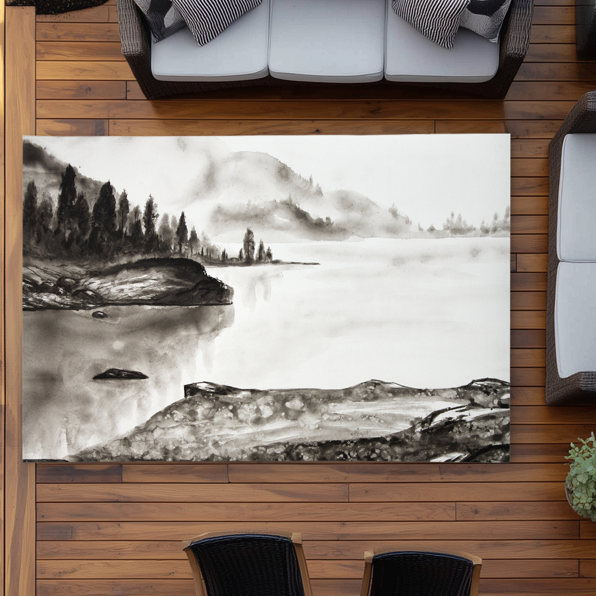 Peaceful Large Rug Lark Manor™ Peaceful Landscape - Livingroom Landscapes Outdoor Area Rug ...