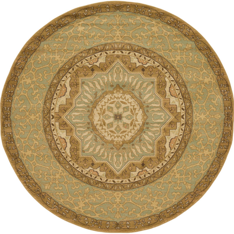 Tapis oriental crème / vert Ophelia, Rond 6 pi 1 po
