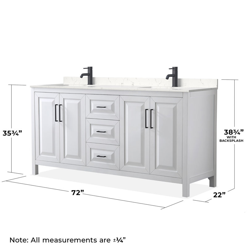 Daria 72'' W Double Vanity, White, Carrara Cultured Marble, Matte Black
