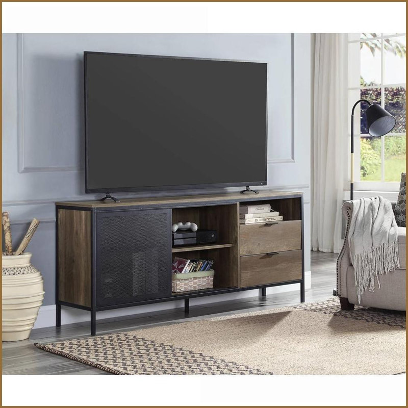 TV Furniture Rustic Industrial TV Stand with Storage - Rustic Oak/Black - Fits 60-Inch TVs | Black,Oak | TV Size Ranges 50-59 inches