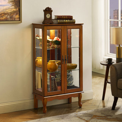 Lighted Curio Display Cabinet with Adjustable Shelves and Mirrored Panels, Perfect for Showcasing Collections