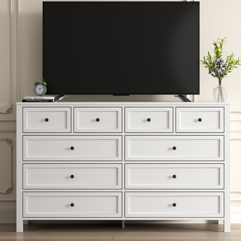 Commode 10 tiroirs Farmhouse, commode blanche pour chambre à coucher, White