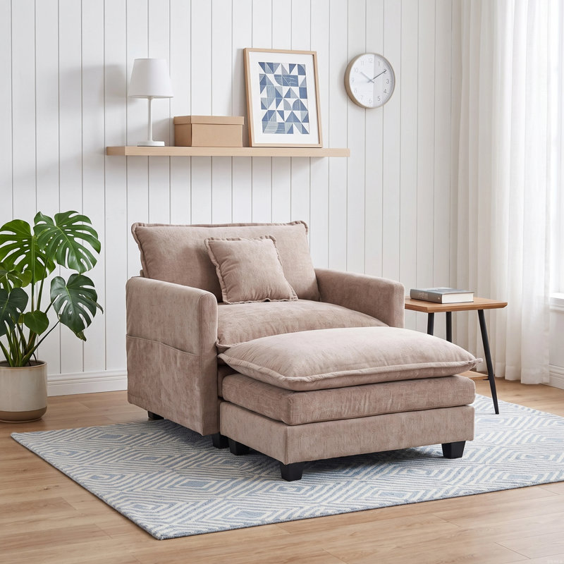 41“Chenille Oversized Chair With Ottoman - Plush Comfort and Style for Living Space, Khaki