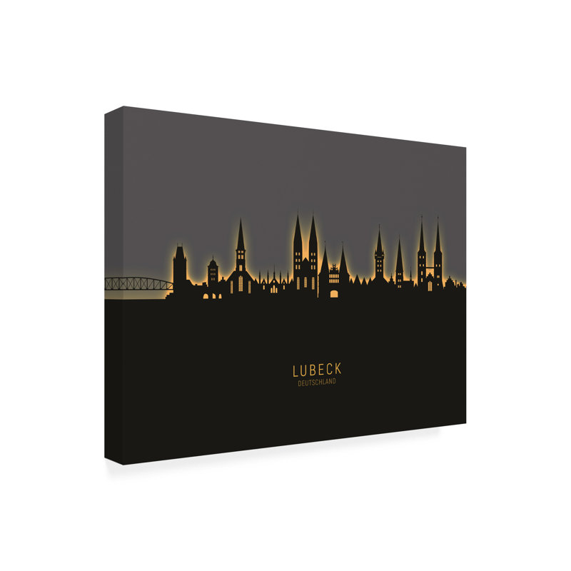 Art sur toile Michael Lubpsett «Lubeck Allemagne Skyline Glow II», H 18 po x l 24 po x P 2 po