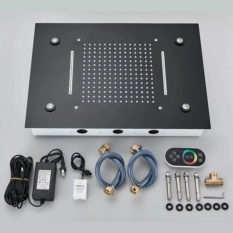 Luxury LED Shower Head Rainfall Waterfall Top Spray High pressure Ceiling Mount, Matte Black