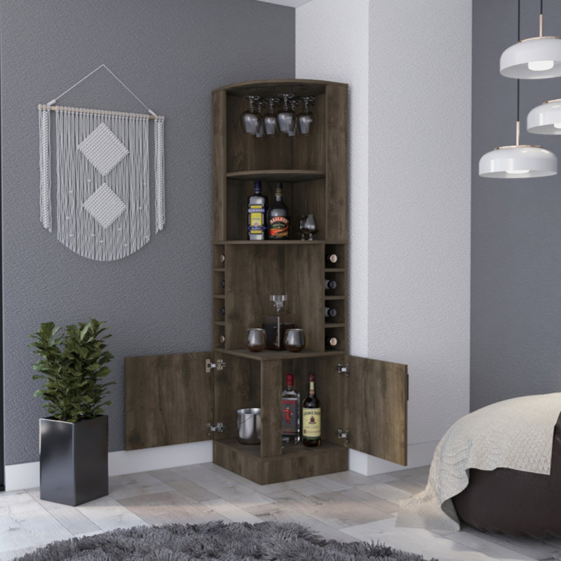 Bar avec rangement pour bouteilles de vin Fortescue, Gris
