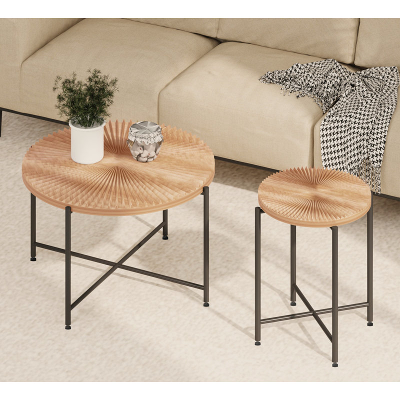 Ensemble de tables gigognes Danbury patinées avec base en bois aggloméré durable, Bois naturel et brun
