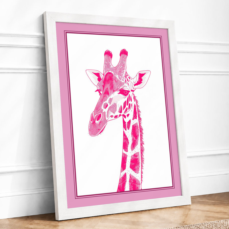 Pink Giraffe Modern - Framed Print, A4 - 29.7 x 21.0 cm, White