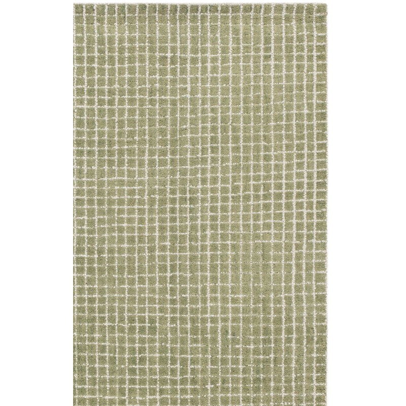 Genre 351 Hand Tufted Wool; Cotton Geometric Rug in Green/Ivory, Rectangle 3' x 5'