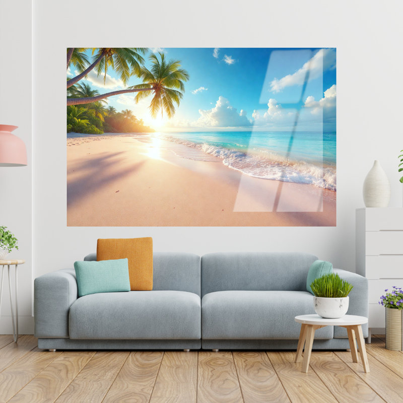Art mural en verre trempé Coastal Beach, 16" H x 20" W