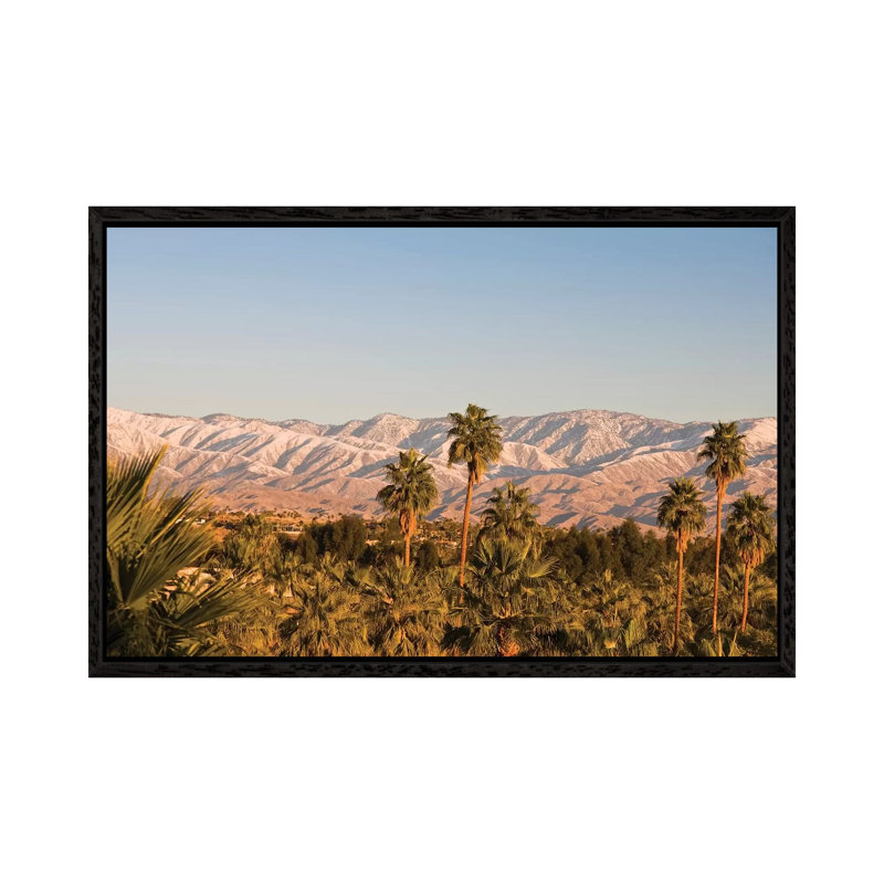 USA, California, Palm Springs. Palms and San Bernardino Mountains, Sunrise 1 Piece Wall Art on Canvas, Black Framed