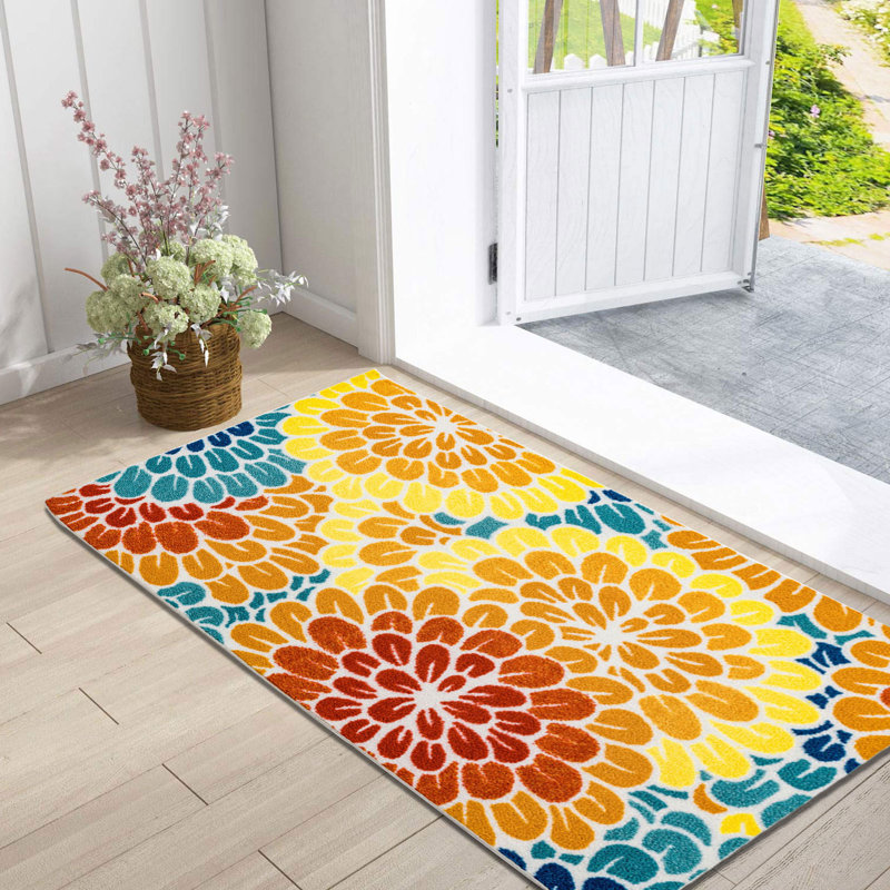 SUNSHINE Floral Outdoor Area Rug Yellow/Red/Blue, Rectangle 2' x 3'
