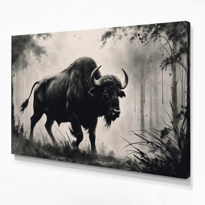 Wildlife Forest Buffalo Beige Canvas Wall Art