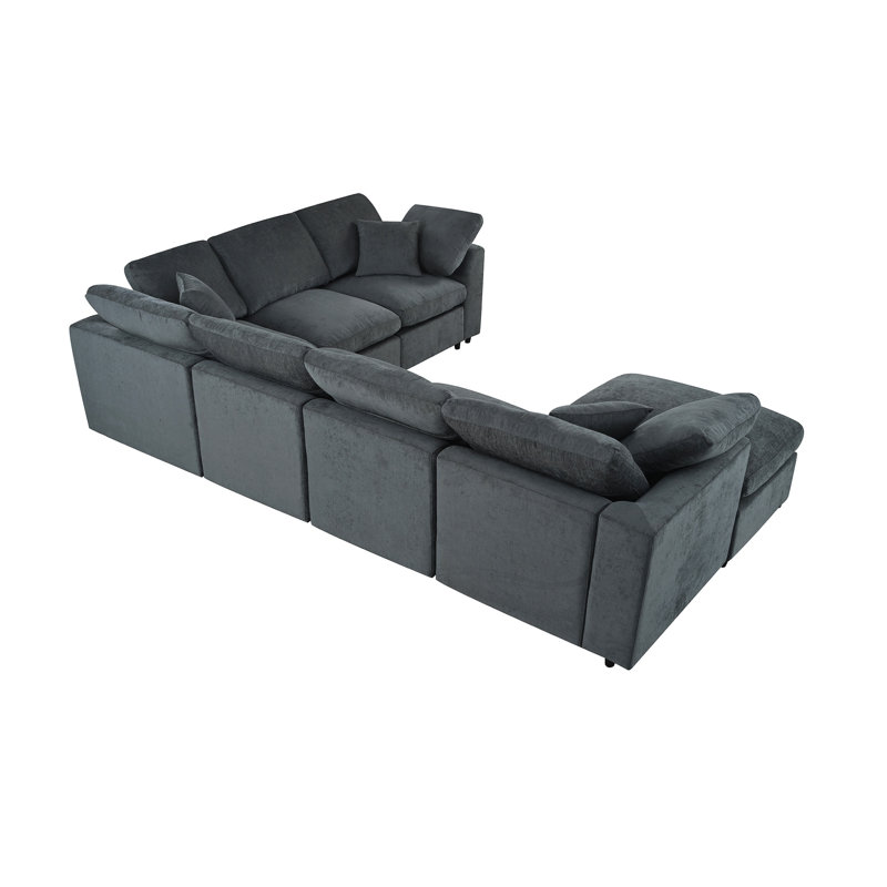Canapé modulaire en chenille modulaire 7 places avec repose-pieds 120,8 po U_Style