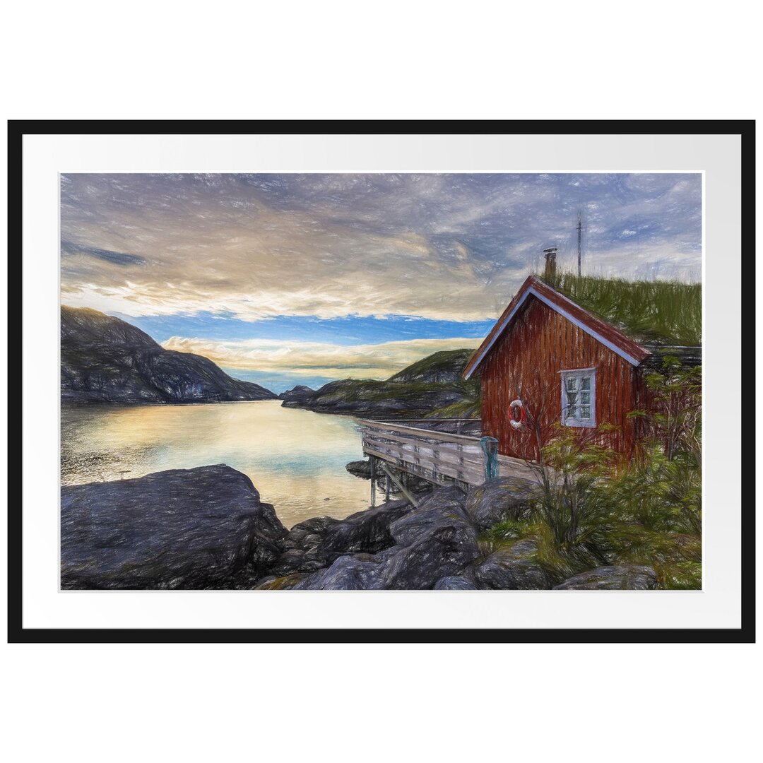 Gerahmtes Poster Sonnenaufgang am Fjord Norwegens