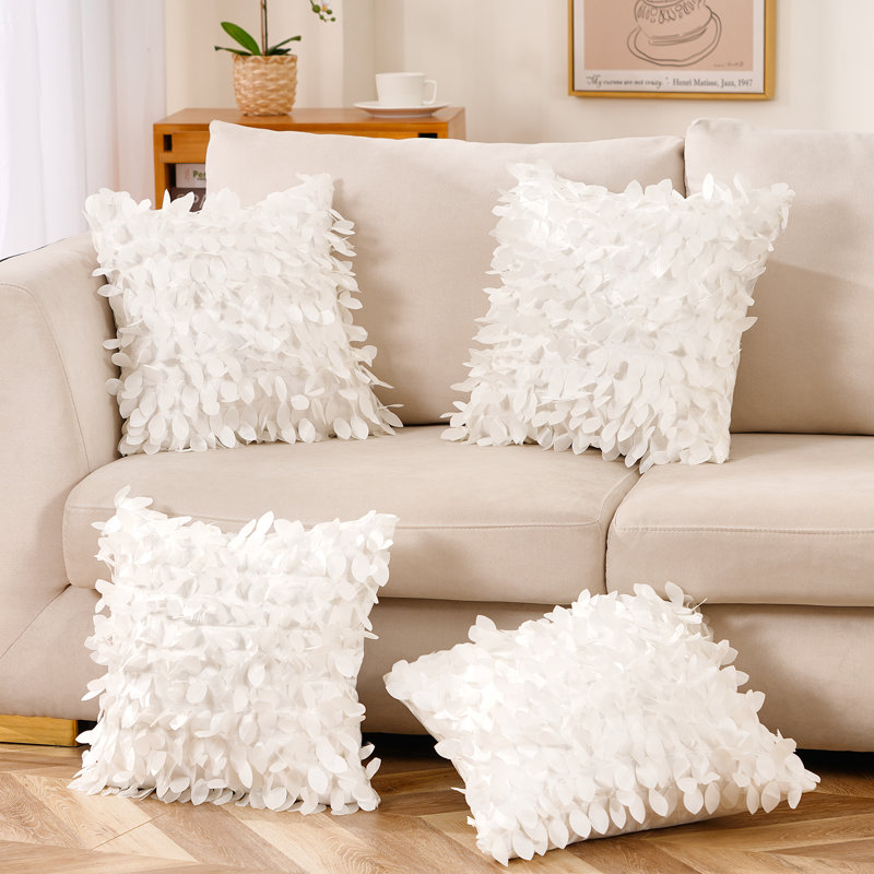 Jeté floral, Housse de coussin seulement - sans insert, Crème, 20 po x 20 po