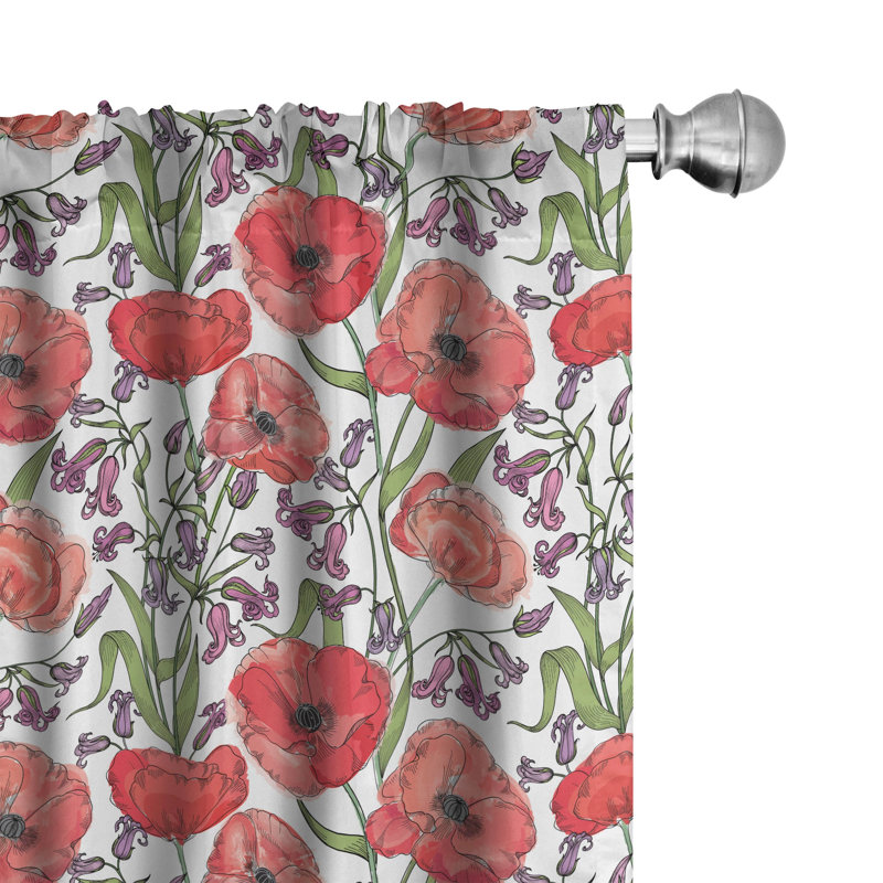 Watercolor Flowers Semi-Sheer Rod Pocket Curtain Panels, 28" x 95"