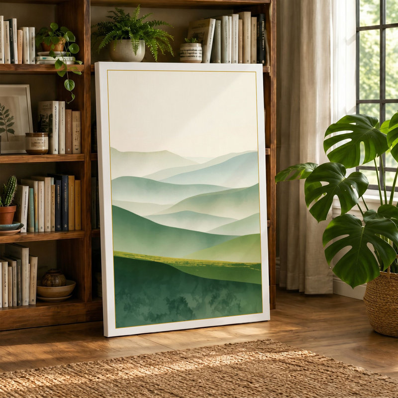 Misty Layered Hills Scandinavian - Wrapped Canvas, 24x16 - 61.0 x 40.6 cm, White Border