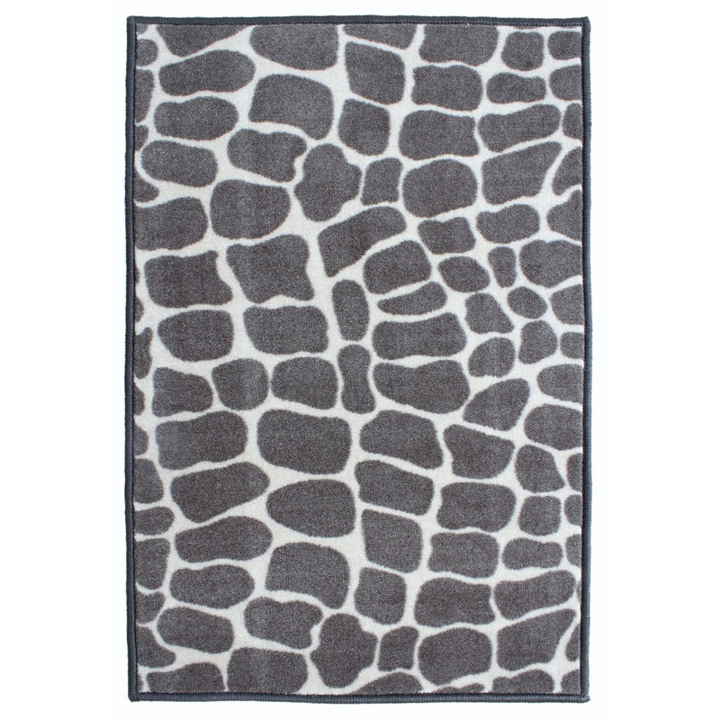 Tapis gris clair à imprimé animalier Chaima, Rectangle 7 pi x 10 pi