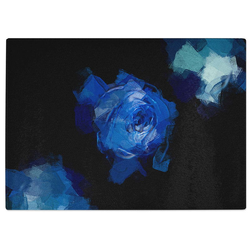 Tempered Glass Trio of Blue Roses in Abstract Chopping Board, 28.5 cm W x 20 cm L