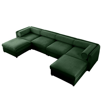 Canapé modulaire en U avec rangement, chenille souple, assise profonde, éléments cylindriques ergonomiques, compartiments de rangement personnalisables, espace
