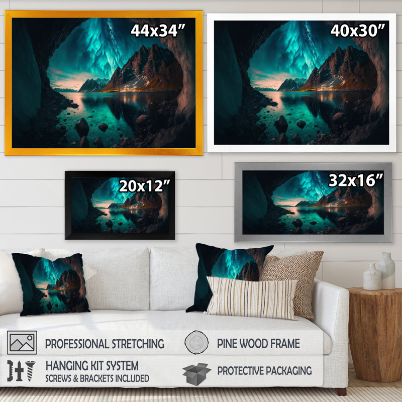 «Northern Lights Reflection On The Water II», reproduction sur toile, H 12 po x l 20 po x P 1 po, Cadre photo noir