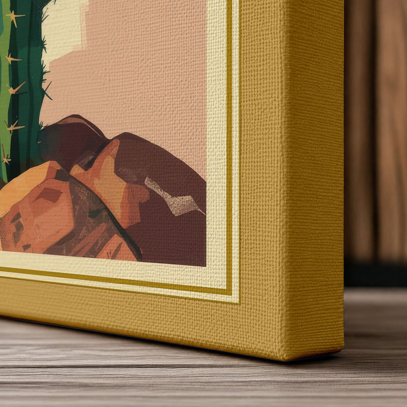 Saguaro Study Botanical - Wrapped Canvas, 36x24 - 91.4 x 61.0 cm, Ochre Border