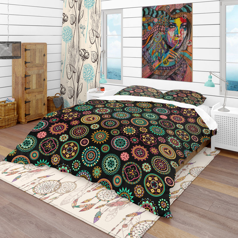 Geometric Round Ethnic Decorative Elements - Abstract Duvet Cover Set - Microfiber Polyester