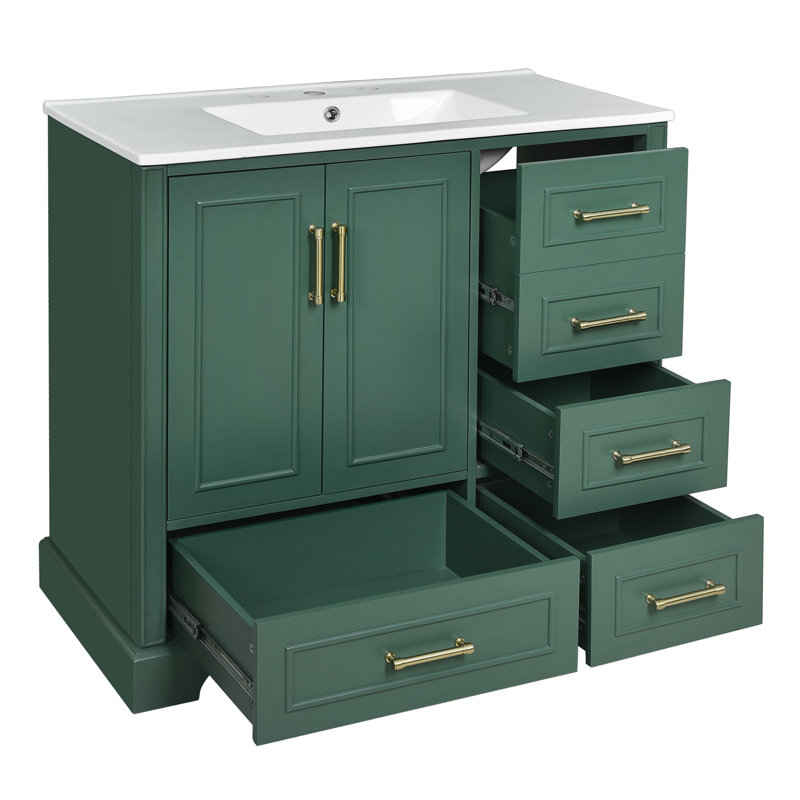 36'' Single Bathroom Vanity With Ceramics Top, Green